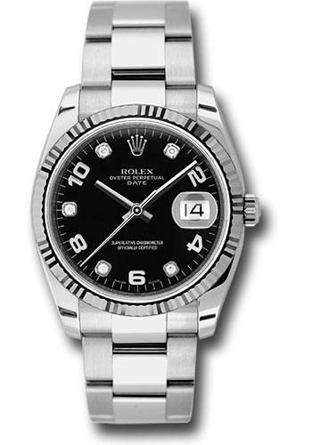 Rolex Oyster Perpetual Date Black Five Diamond Fluted 115234 watch