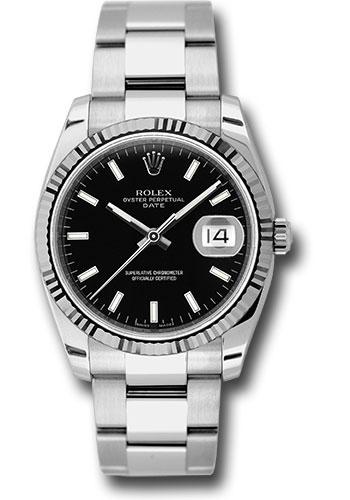 Rolex Oyster Perpetual Date Black Index Fluted 115234 watch