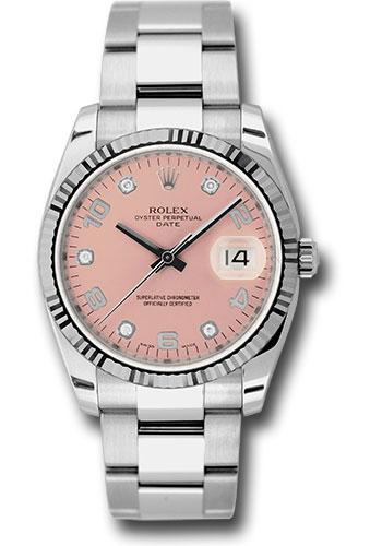 Rolex Oyster Perpetual Date Pink Five Diamond Fluted 115234 watch