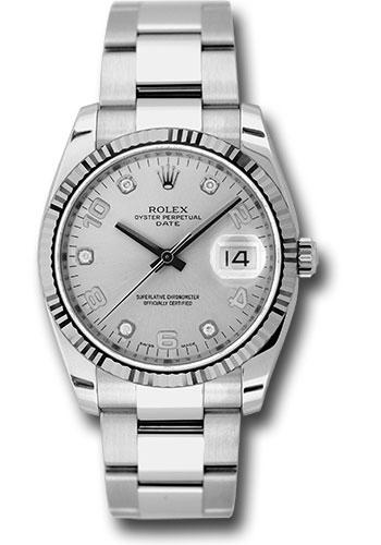 Rolex Oyster Perpetual Date Silver Five Diamond 115234 watch