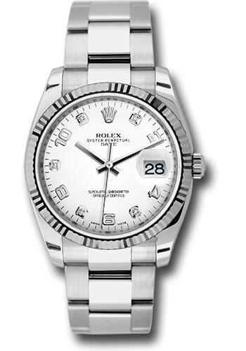 Rolex Oyster Perpetual Date White Five Diamond Fluted 115234 watch