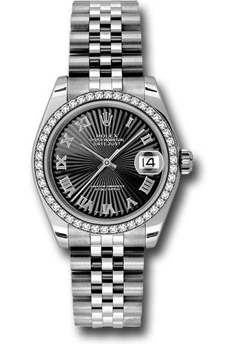 Rolex Datejust 31 Black Sunbeam Roman White Gold 178384 watch