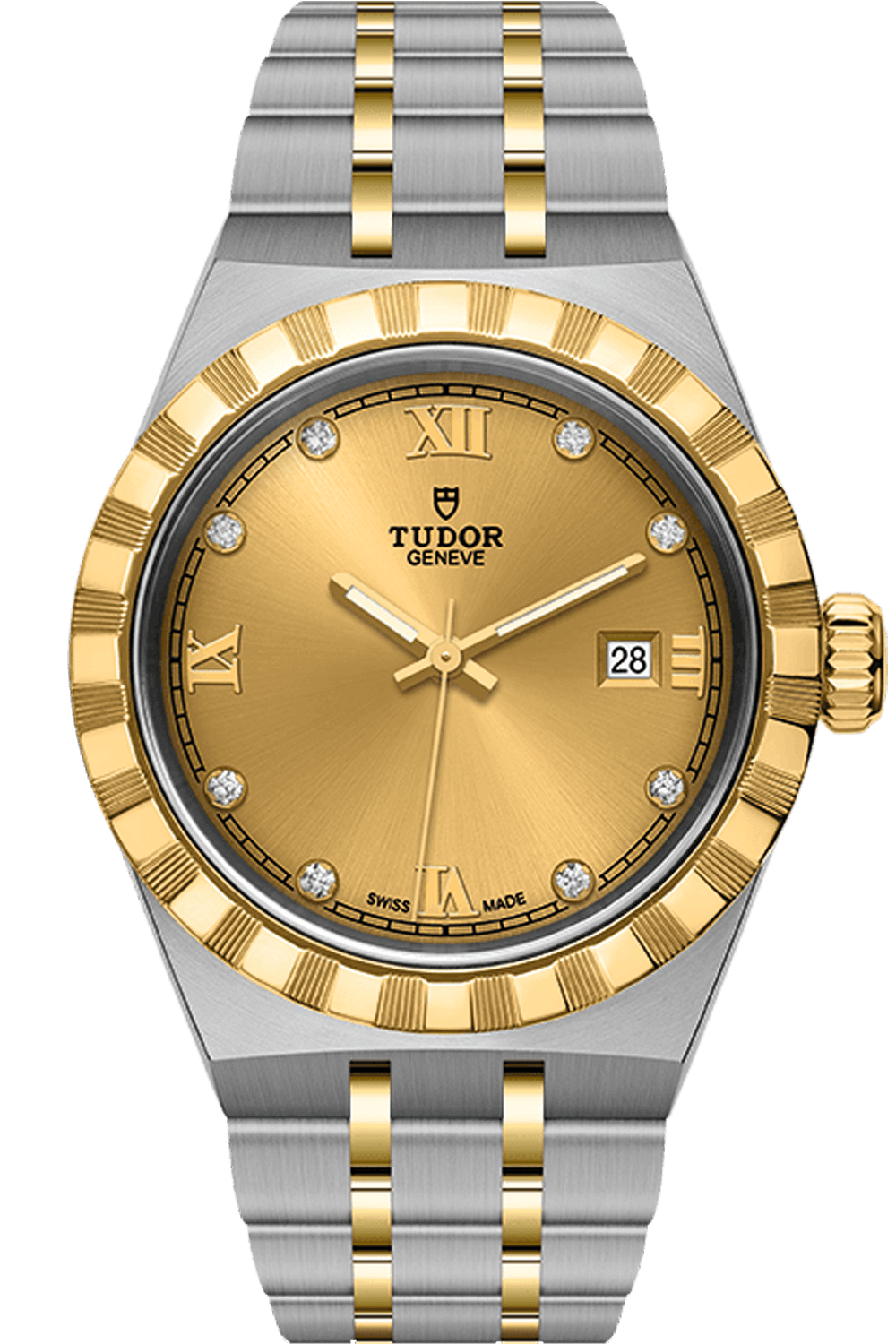 Tudor Royal 28mm Steel Yellow Gold Champagne Diamond Dial M28303-0006