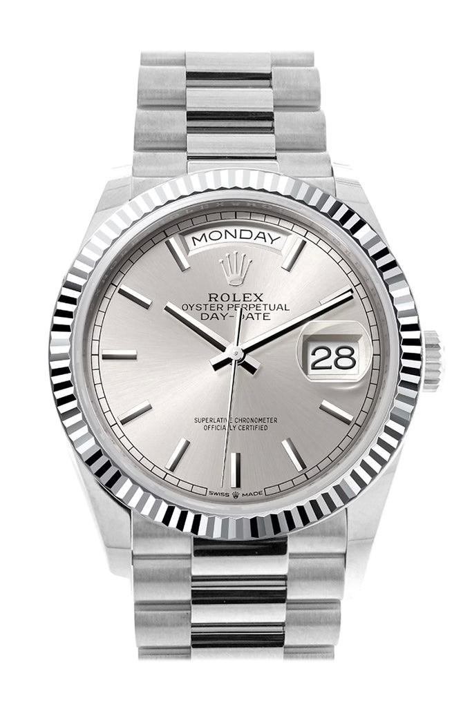 Pre-owned Rolex Day-Date 36 Silver — 128236