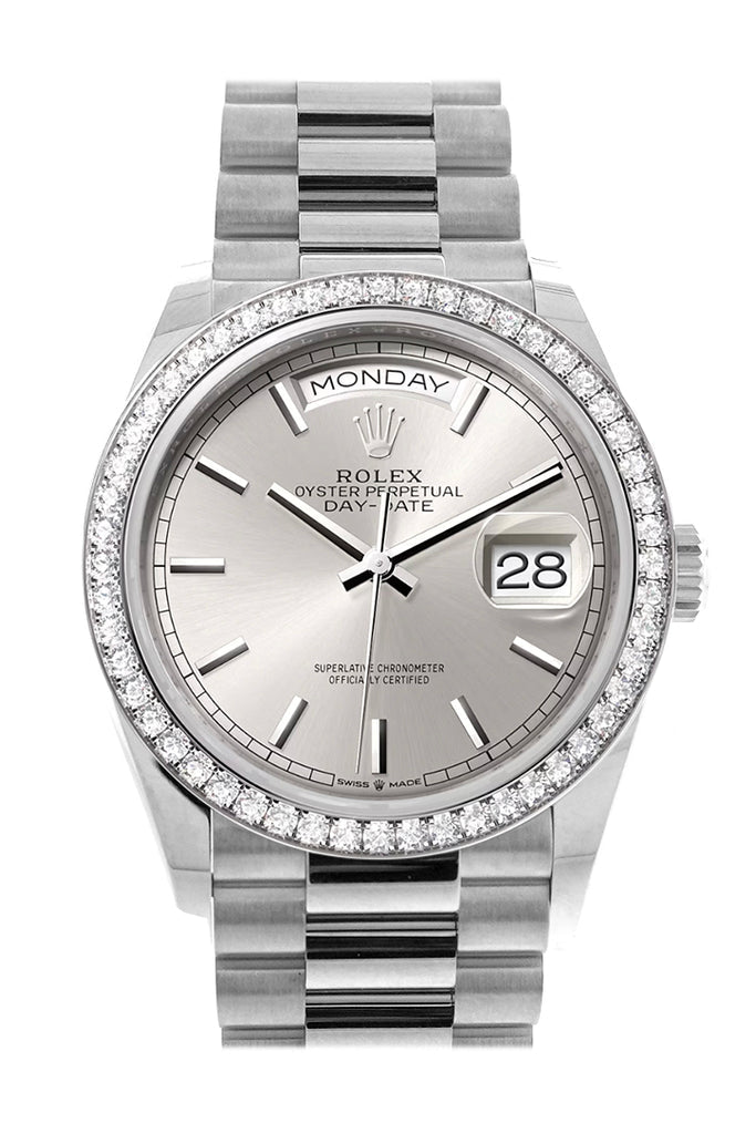 Pre-owned Rolex Day-Date 36 Silver — 128349RBR