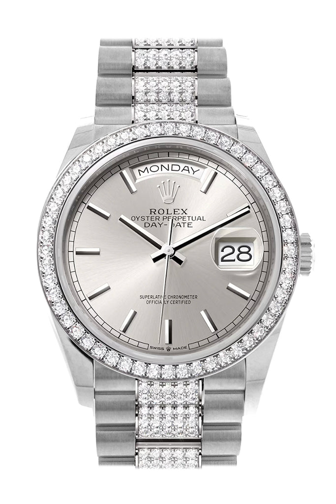 Pre-owned Rolex Day-Date 36 Silver — 128349RBR