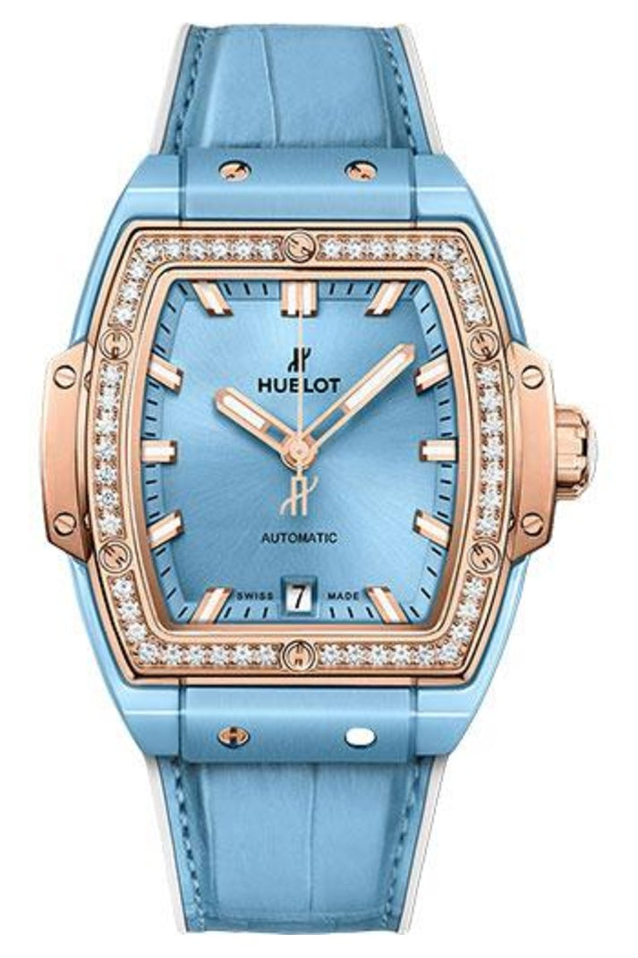 Hublot Spirit of Big Bang Light Blue Ceramic King Gold Diamond Bezel 39mm 665.EO.891L.LR.1204