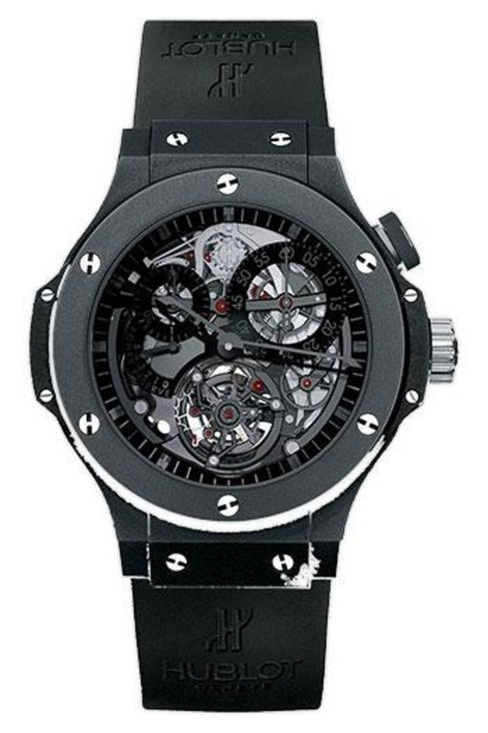 Hublot Bigger Bang All Black Tourbillon Chronograph 44mm Matte black ceramic, Black skeleton dial and Black rubber with deployant clasp, reference 308.CI.134.RX