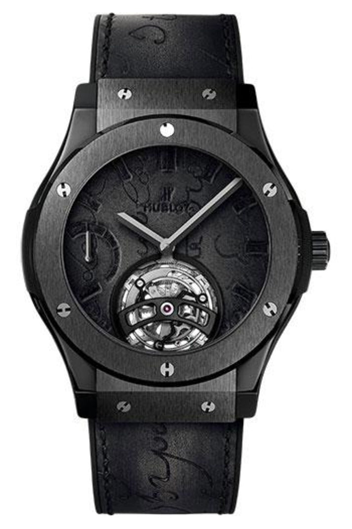 Hublot Classic Fusion Berluti Scritto Tourbillon All Black 45mm Black ceramic Black Berluti Venezia leather Scritto dial reference 505.CM.0500.VR.BER17
