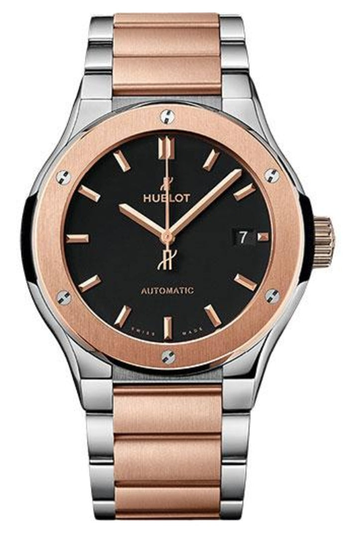 Hublot Classic Fusion Titanium King Gold Bracelet, 45mm Matte black dial with Metal bracelet, ref 510.NO.1180.NO