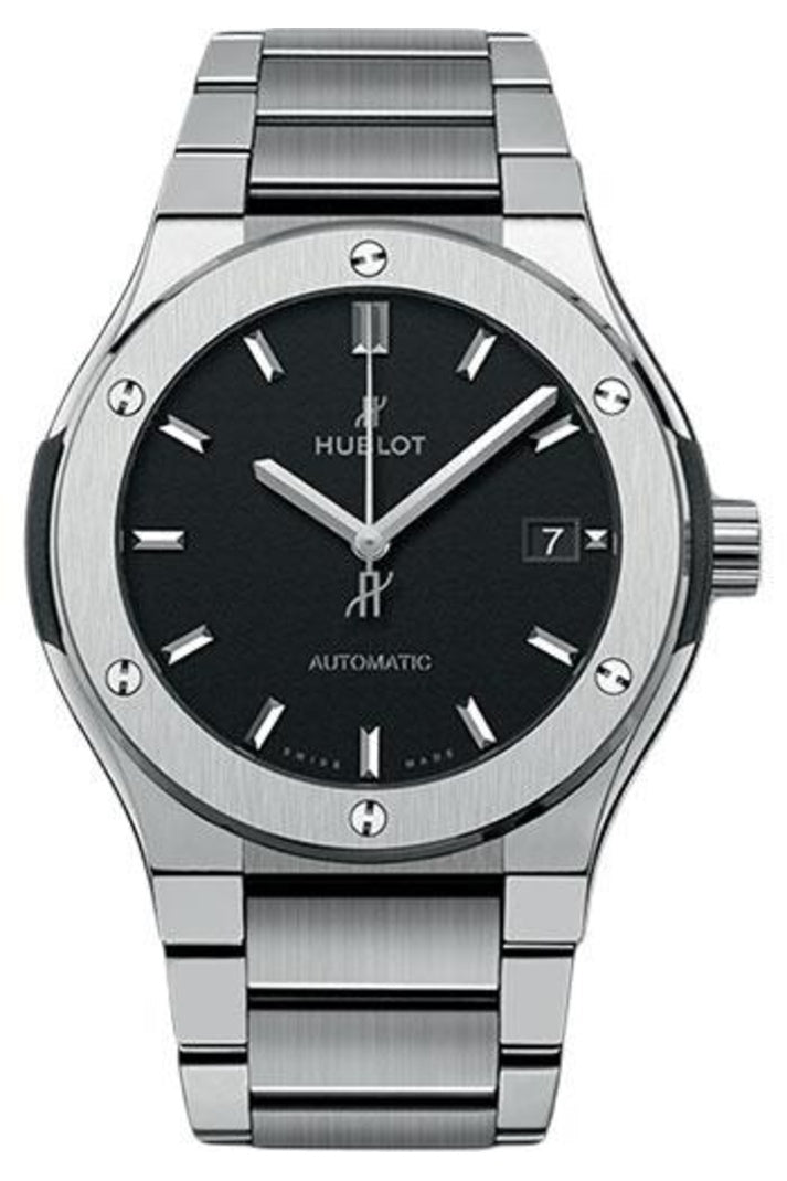 Hublot Classic Fusion Titanium Bracelet 45mm Matte black dial, Satin-finished and polished titanium bracelet, reference 510.NX.1170.NX