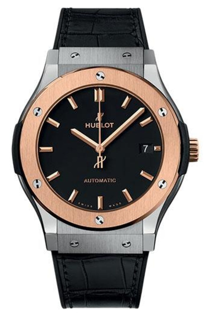Hublot Classic Fusion Titanium King Gold 45mm, Matte black dial, Black rubber and alligator leather, reference 511.NO.1181.LR