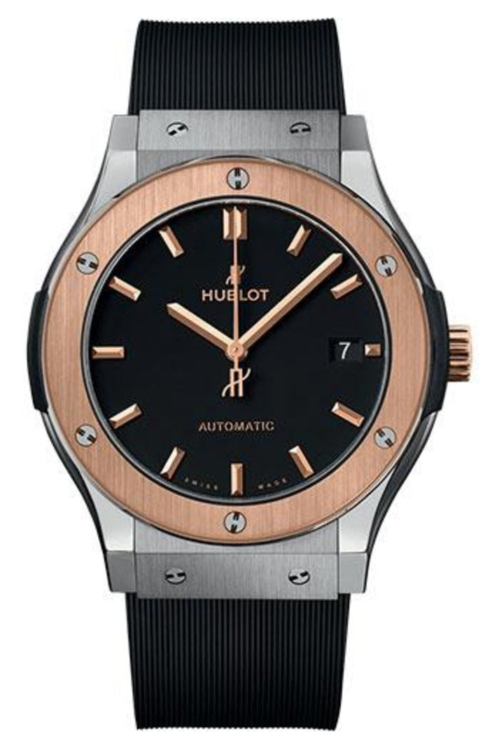 Hublot Classic Fusion Titanium King Gold 45mm, Matte black dial, Black lined rubber, reference 511.NO.1181.RX