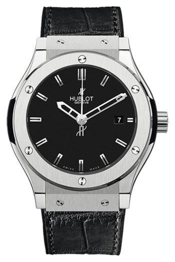 Hublot Classic Fusion Titanium 45mm Matte black dial on Black rubber and alligator leather, reference 511.NX.1170.LR