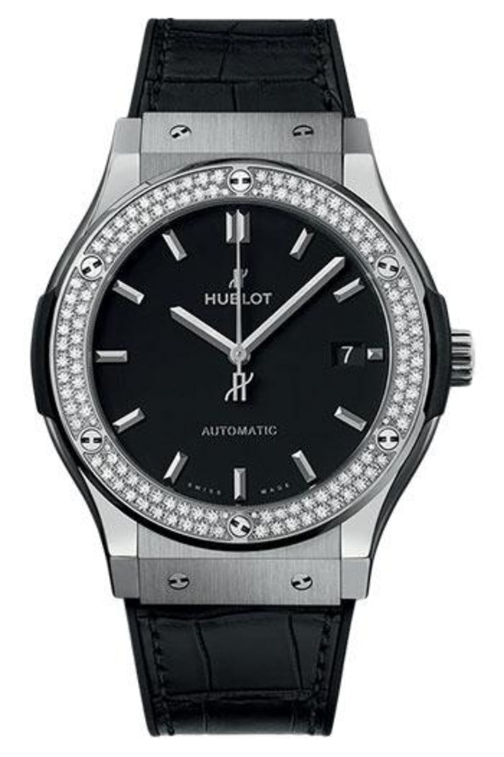 Hublot Classic Fusion Titanium Diamonds 45mm Matte black dial Black rubber and alligator leather reference 511.NX.1171.LR.1104