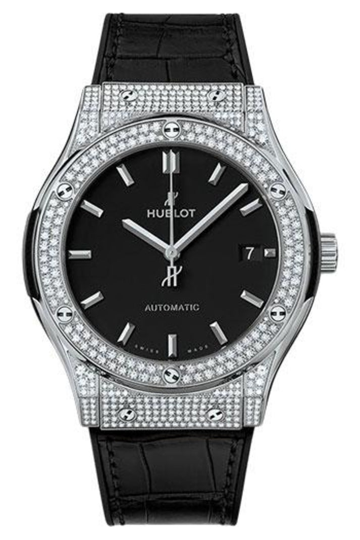 Hublot Classic Fusion Titanium Pavé 45mm Matte black dial Black rubber and alligator leather reference 511.NX.1171.LR.1704