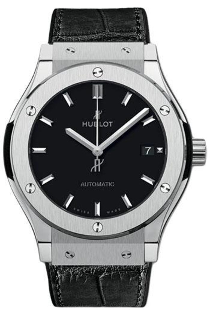 Hublot Classic Fusion Titanium 45mm Matte black dial on Black alligator leather, reference 511.NX.1171.LR