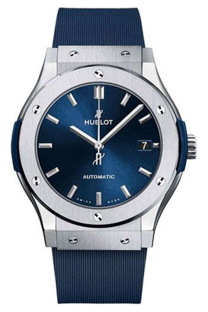Hublot Classic Fusion Titanium Blue 45mm Blue sunray dial, Blue lined rubber, reference 511.NX.7170.RX