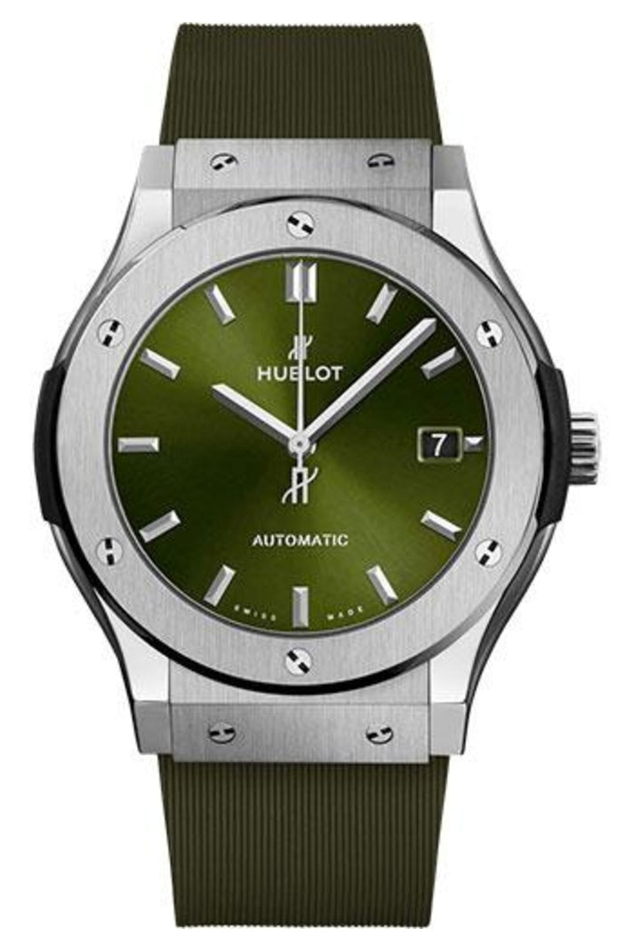 Hublot Classic Fusion Titanium Green, 45mm Green sunray dial with Green lined rubber, ref 511.NX.8970.RX
