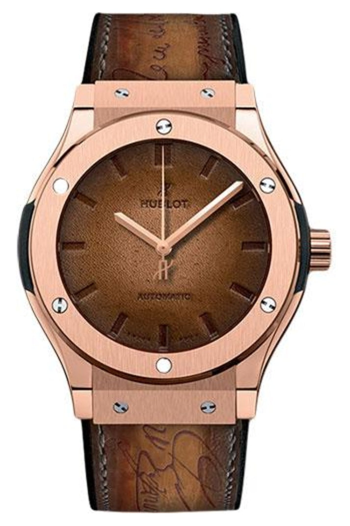Hublot Classic Fusion Berluti Scritto King Gold, 45mm Berluti patinated Venezia leather dial, Black Berluti Venezia leather with Scritto pattern, ref 511.OX.0500.VR.BER16