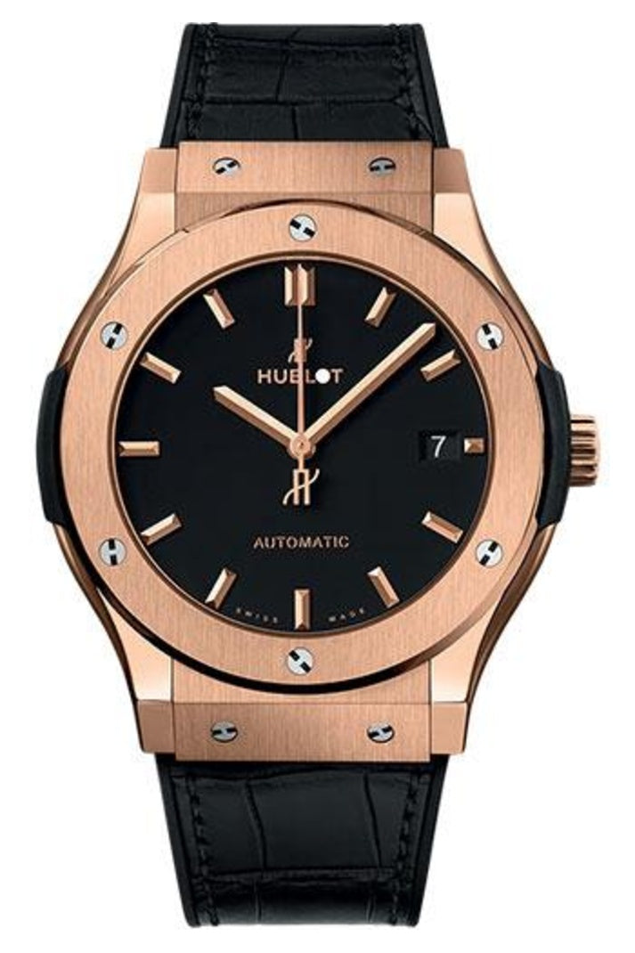 Hublot Classic Fusion King Gold Black Dial 45mm Matte black dial Black rubber and alligator leather, reference 511.OX.1181.LR