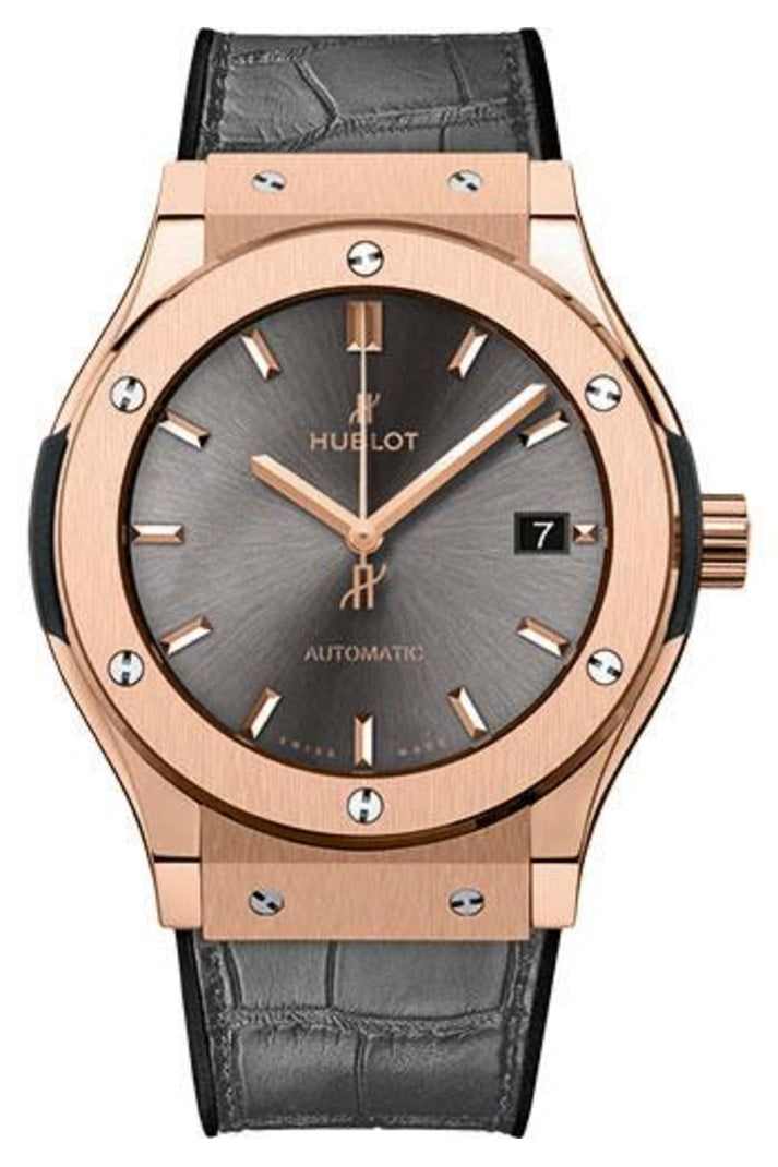 Hublot Classic Fusion King Gold Racing Grey 45mm Grey sunray dial Black and grey rubber and alligator leather, reference 511.OX.7081.LR