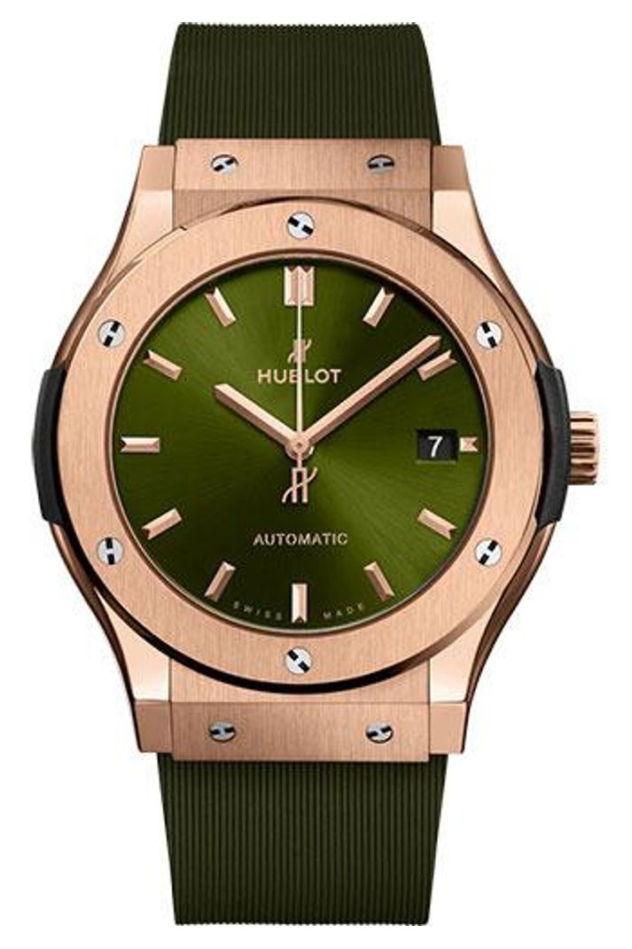 Hublot Classic Fusion King Gold Green 45mm Green sunray dial Green lined rubber, reference 511.OX.8980.RX