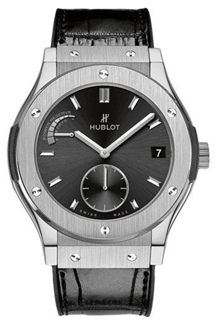 Hublot Classic Fusion Eight-Day Power Reserve Titanium 45mm Black dial Black rubber and alligator leather, reference 516.NX.1470.LR