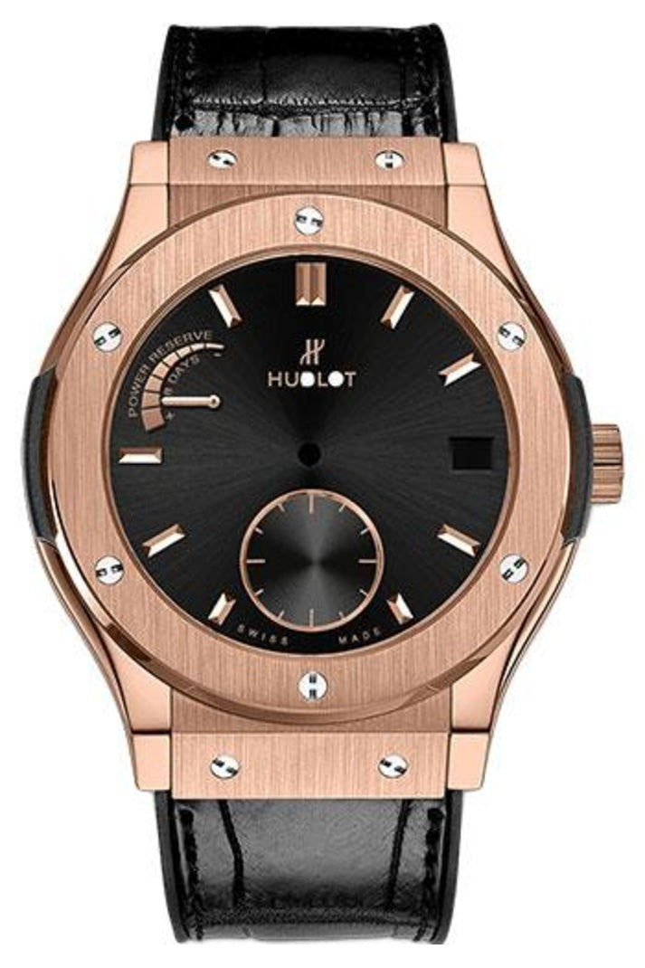 Hublot Classic Fusion Eight-Day Power Reserve King Gold 45mm Black dial, Black rubber and alligator leather, reference 516.OX.1480.LR