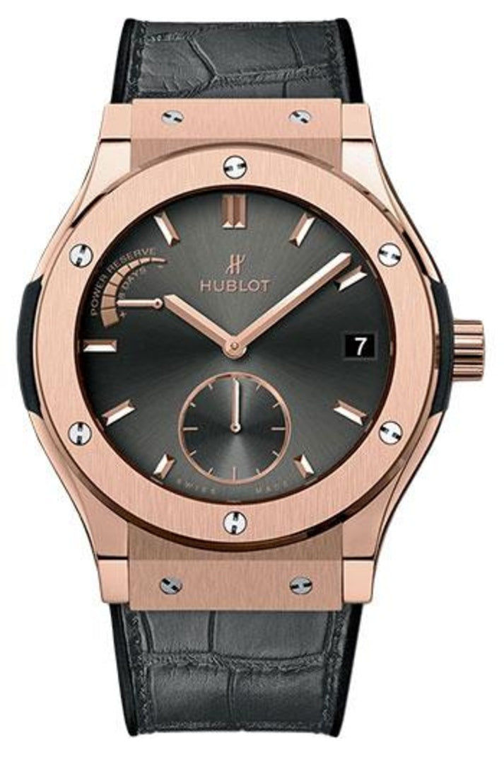 Hublot Classic Fusion Eight-Day Power Reserve Racing Grey King Gold 45mm Grey sunray dial, Black rubber and alligator leather, reference 516.OX.7080.LR
