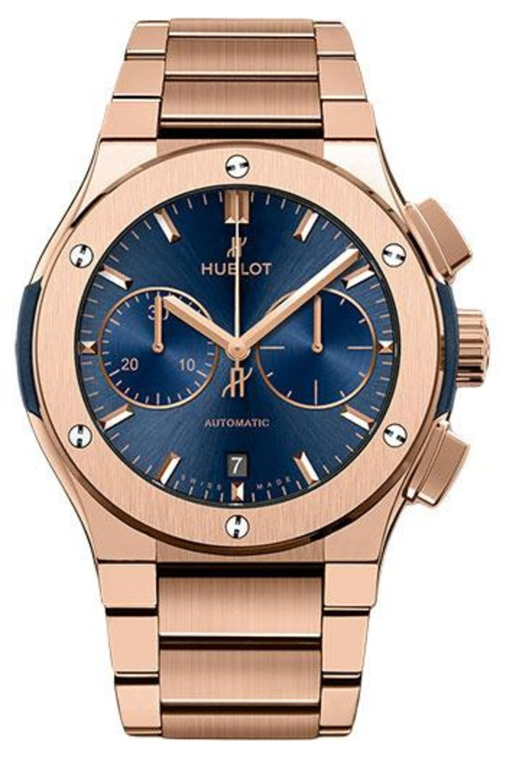 Hublot Classic Fusion King Gold Blue Chronograph Bracelet 45mm Blue sunray dial ref 520.OX.7180.OX