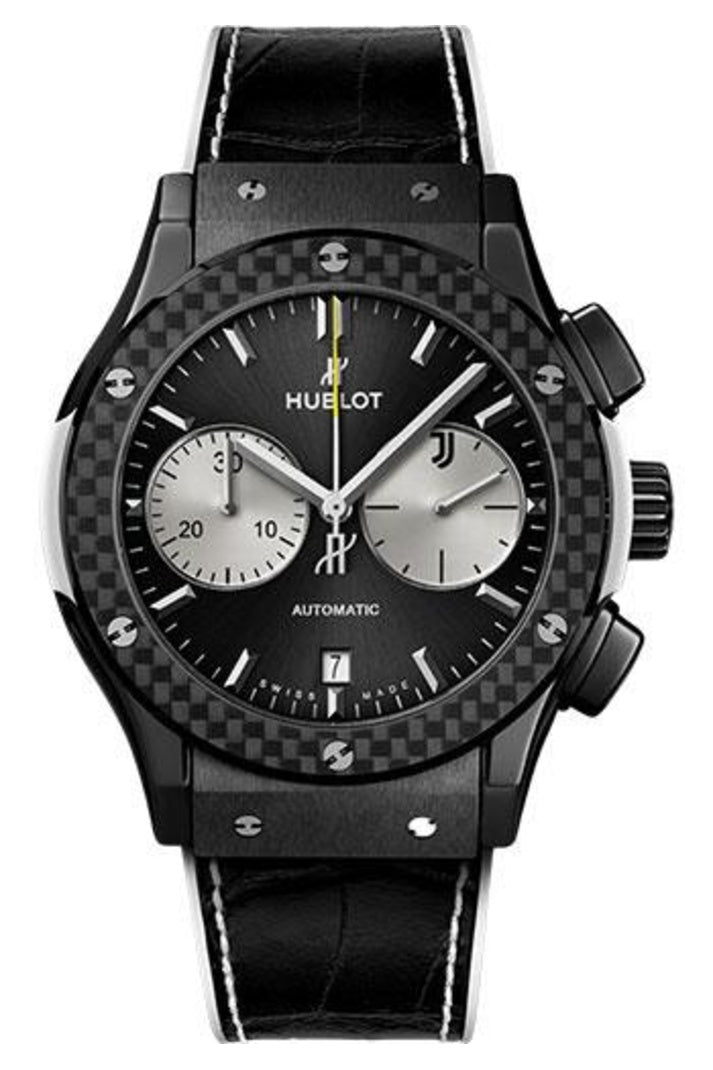 Hublot Classic Fusion Juventus Black Ceramic Chronograph 45mm Black sunray with Juventus logo dial, reference 521.CQ.1420.LR.JUV18