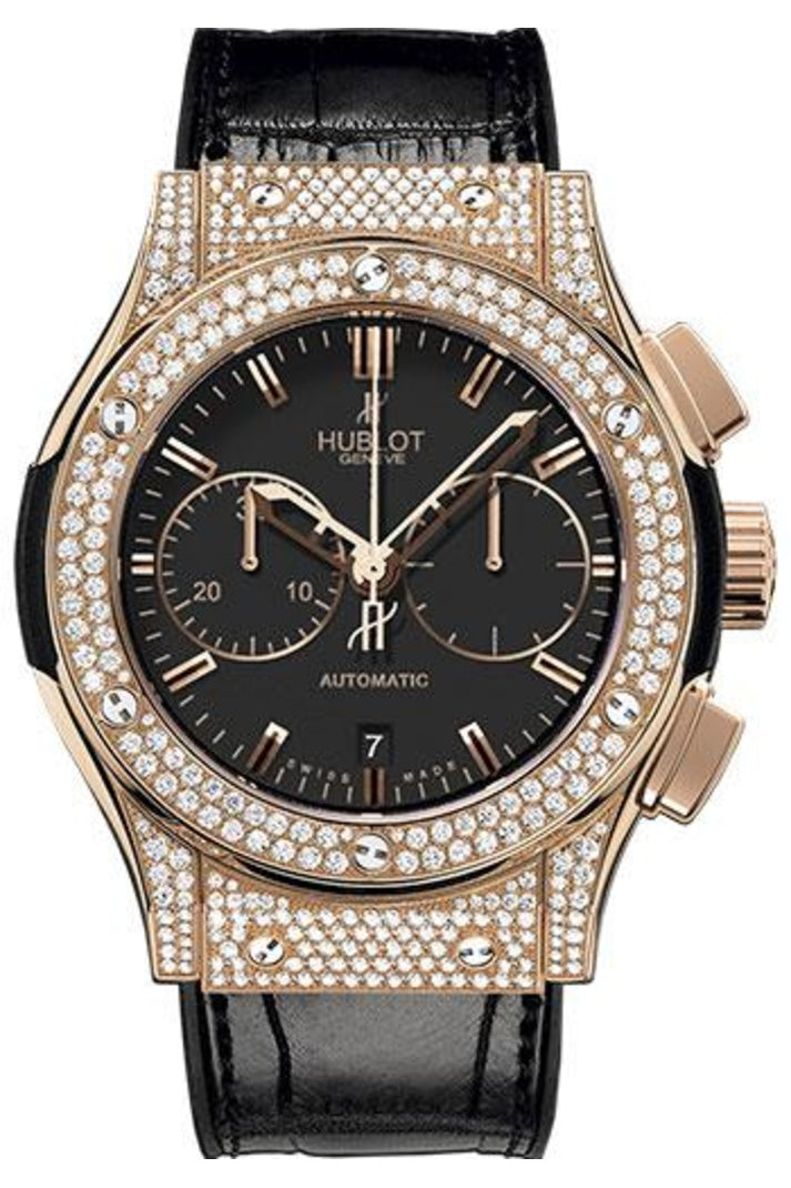 Hublot Classic Fusion King Gold Pavé Chronograph 45mm Matte black dial, reference 521.OX.1180.LR.1704