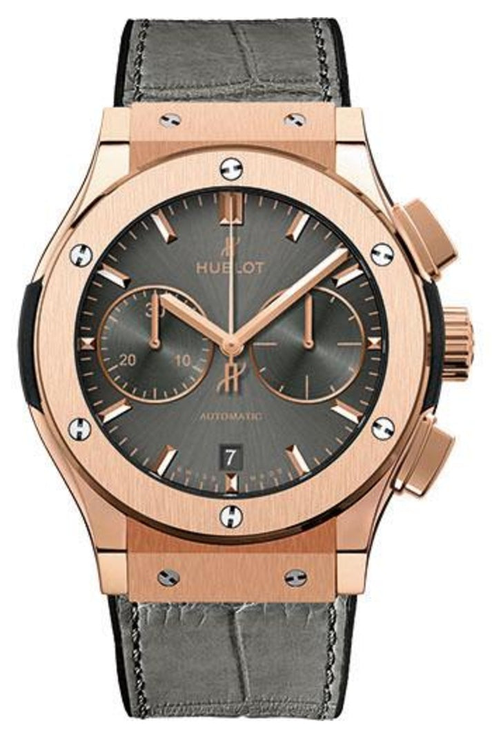 Hublot Classic Fusion Racing Grey Chronograph King Gold 45mm Grey sunray dial Black rubber and grey alligator leather, reference 521.OX.7081.LR