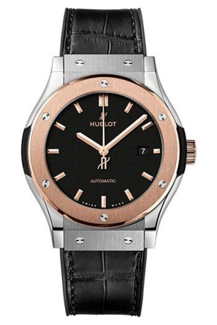 Hublot Classic Fusion Titanium King Gold 42mm, Matte black dial, Black rubber and alligator leather, reference 542.NO.1181.LR