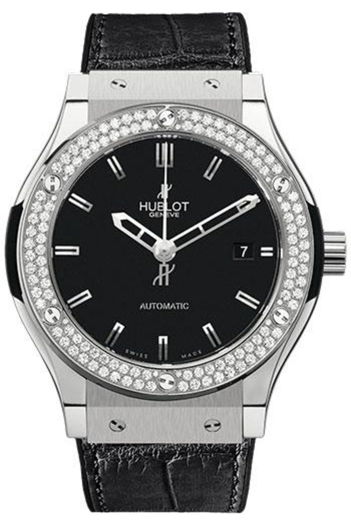 Hublot Classic Fusion Titanium Diamond 42mm Matte black dial, black rubber and alligator leather, reference 542.NX.1170.LR.1104
