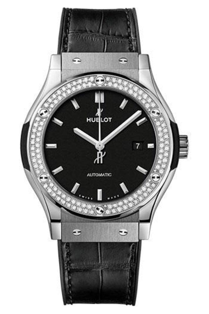 Hublot Classic Fusion Titanium Diamonds 42mm Matte black dial Black rubber and alligator leather reference 542.NX.1171.LR.1104