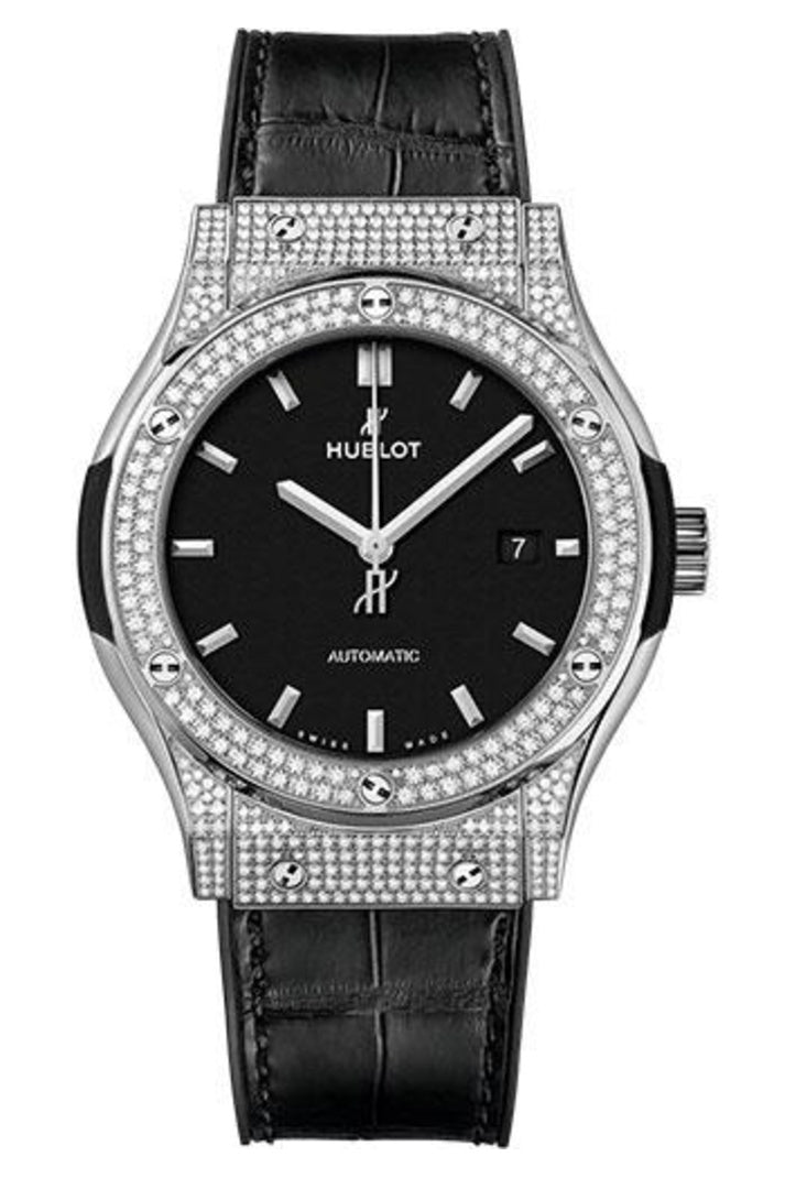 Hublot Classic Fusion Titanium Pavé 42mm Matte black dial Black rubber and alligator leather reference 542.NX.1171.LR.1704