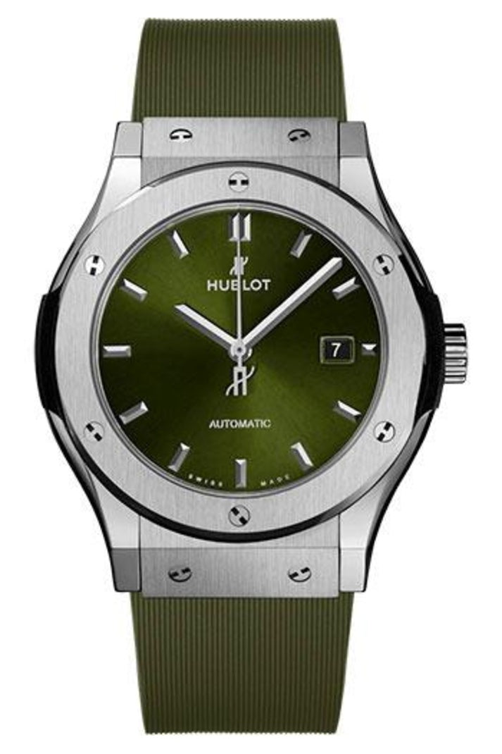Hublot Classic Fusion Titanium Green, 42mm Green sunray dial with Green lined rubber, ref 542.NX.8970.RX