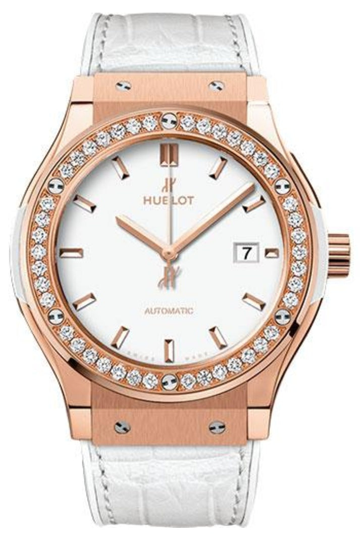 Hublot Classic Fusion King Gold White Diamonds 42mm White dial White rubber and alligator leather, reference 542.OE.2080.LR.1204