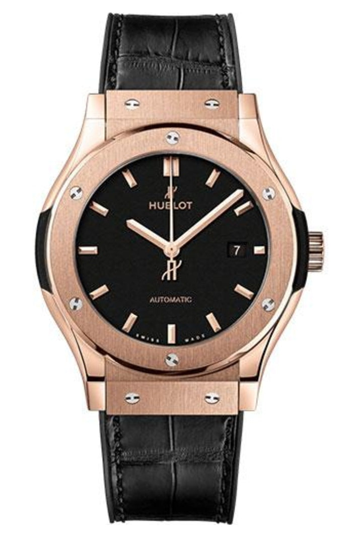 Hublot Classic Fusion King Gold Black Dial 42mm Matte black dial Black rubber and alligator leather, reference 542.OX.1181.LR