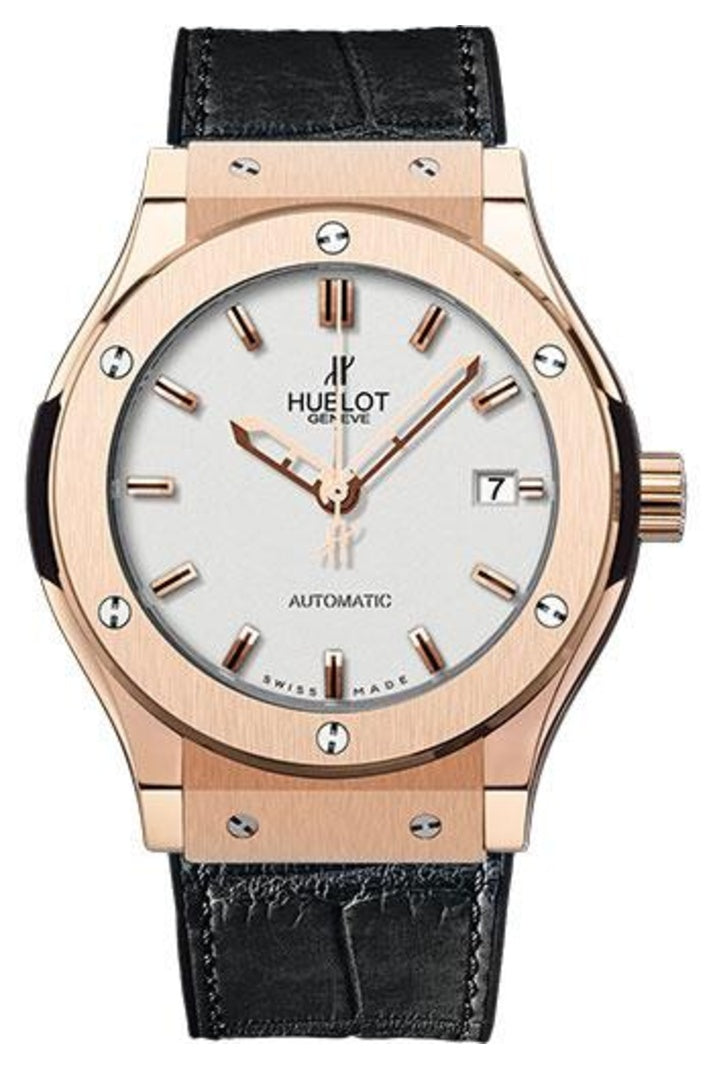 Hublot Classic Fusion Red Gold Opaline 42mm, Opaline dial on Black rubber and alligator leather, reference 542.PX.2610.LR