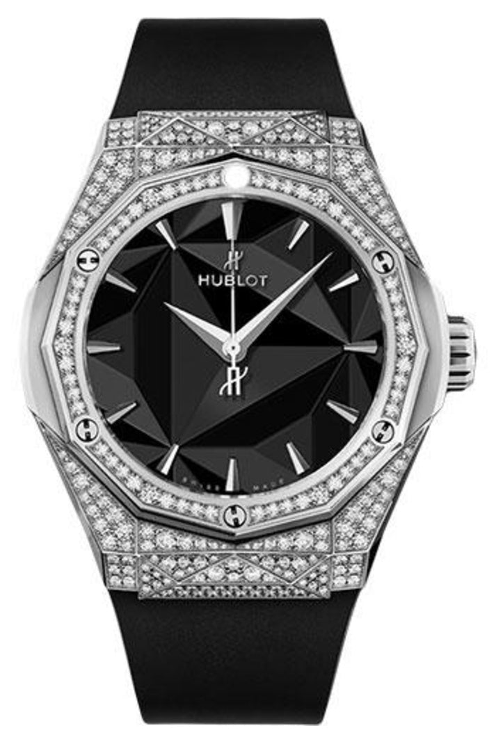 Hublot Classic Fusion Orlinski Titanium Black Pavé 40mm Faceted black dial, Black smooth rubber, reference 550.NS.1800.RX.1604.ORL19