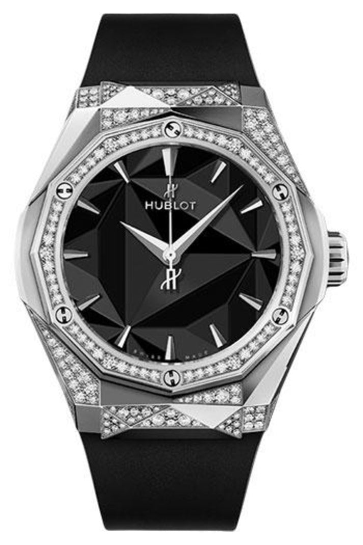 Hublot Classic Fusion Orlinski Titanium Black Alternative Pavé 40mm Faceted black dial, Black smooth rubber, reference 550.NS.1800.RX.1804.ORL19