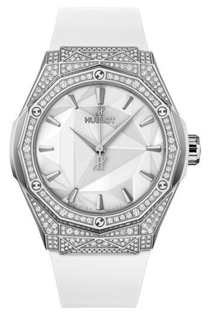 Hublot Classic Fusion Orlinski Titanium White Pavé 40mm Faceted white dial, White smooth rubber, reference 550.NS.2200.RW.1604.ORL20