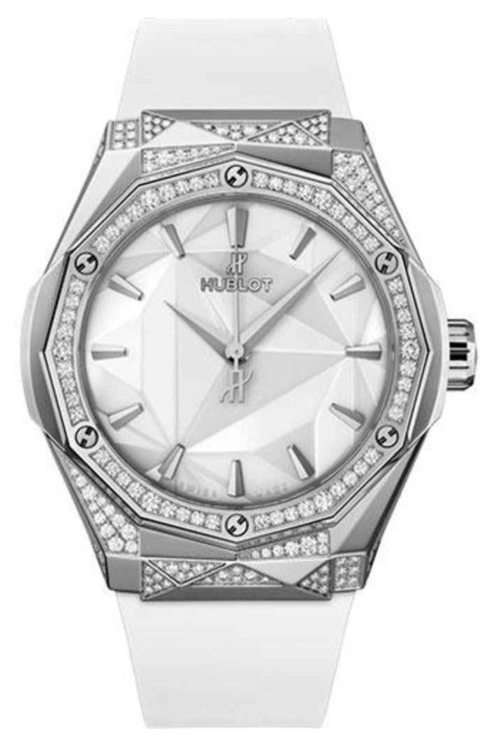 Hublot Classic Fusion Orlinski Titanium White Alternative Pavé 40mm Faceted white dial, White smooth rubber, reference 550.NS.2200.RW.1804.ORL20