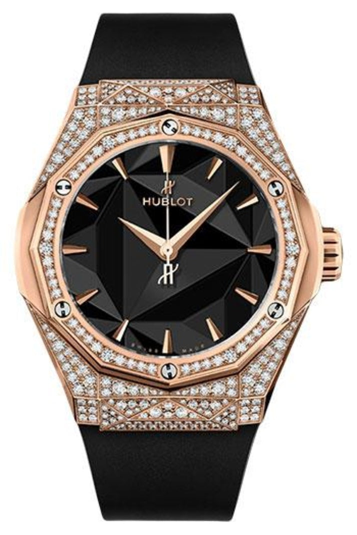 Hublot Classic Fusion Orlinski King Gold Black Pavé 40mm Faceted black dial Black smooth rubber, reference 550.OS.1800.RX.1604.ORL19