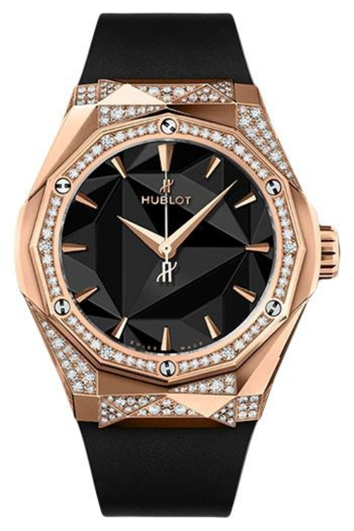 Hublot Classic Fusion Orlinski King Gold Black Alternative Pavé 40mm Faceted black dial Black smooth rubber, reference 550.OS.1800.RX.1804.ORL19