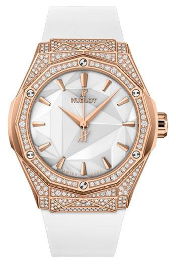 Hublot Classic Fusion Orlinski King Gold White Pavé 40mm Faceted white dial, White smooth rubber, reference 550.OS.2200.RW.1604.ORL20