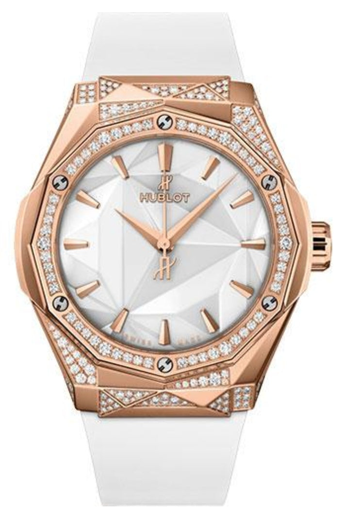 Hublot Classic Fusion Orlinski King Gold White Alternative Pavé 40mm Faceted white dial, White smooth rubber, reference 550.OS.2200.RW.1804.ORL20